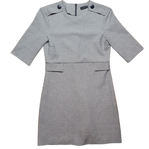 Zara Woman Houndstooth Mini Dress Black White Check Shift Dress Size Small - Picture 1 of 10